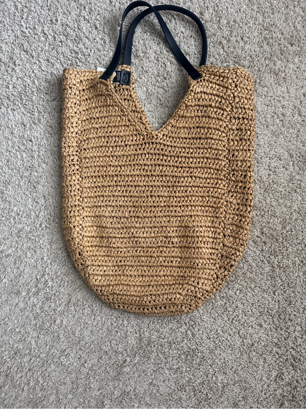 Banana Republic Natural Woven Tote with Black Handles